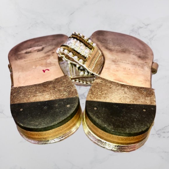 Manolo Blahnik THONG Gold Sandal Beads Rhinestones - Picture 12 of 14